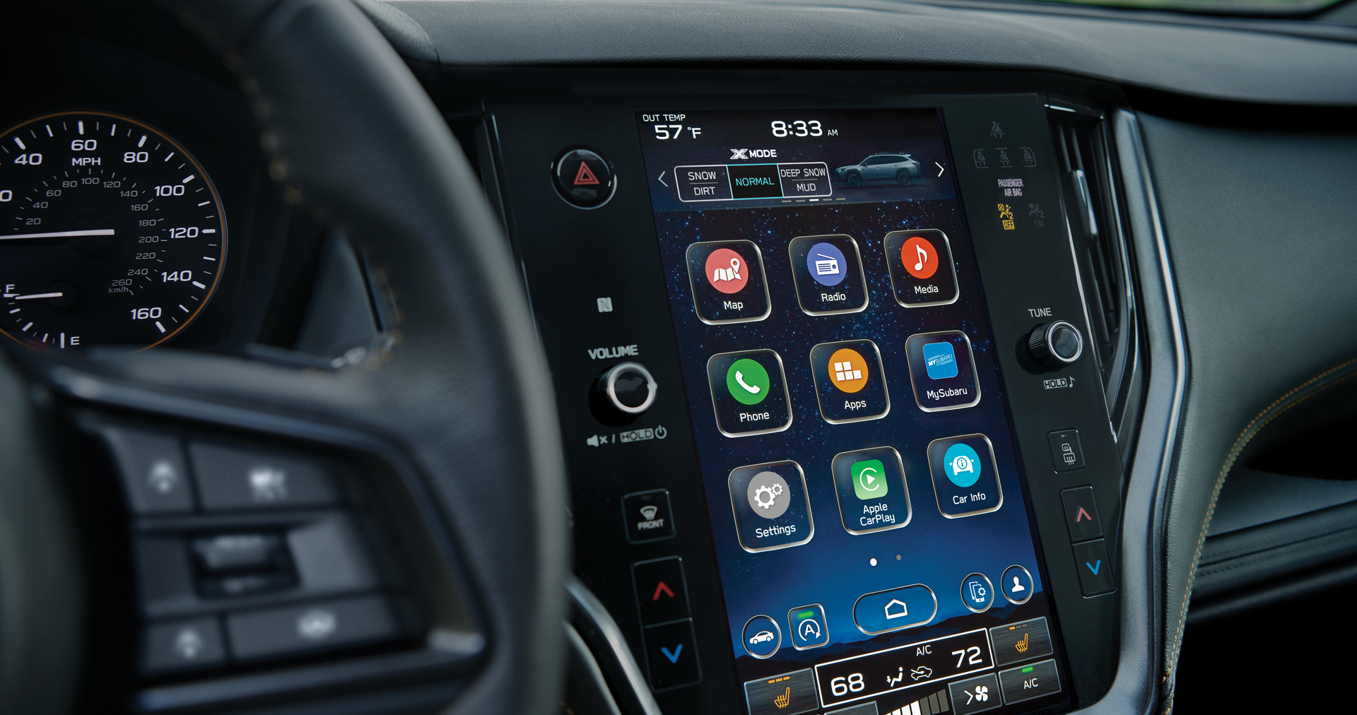 A close-up of the 11.6-inch touchscreen for the STARLINK Multimedia system on the 2023 Outback Wilderness. | Zappone Subaru Norwich in Norwich NY