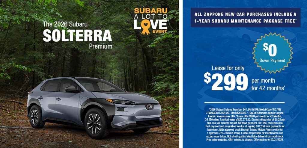 2026 Subaru Solterra Premium – Lease for $299/mo for 42 Months
