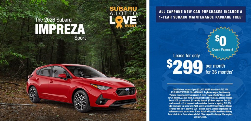 2026 Subaru Impreza Sport – Lease for $299/mo for 36 Months