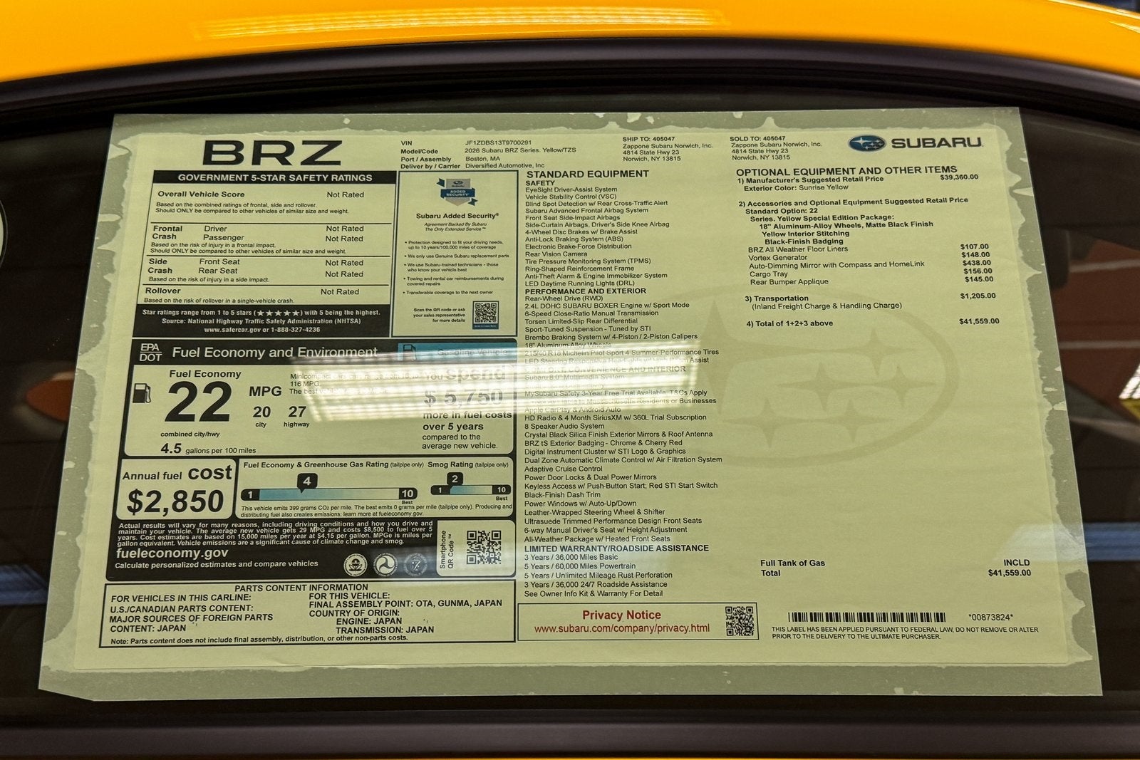 2026 Subaru BRZ Series. Yellow