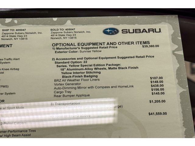 2026 Subaru BRZ Series. Yellow